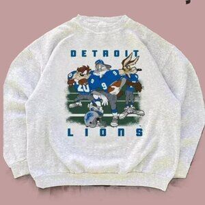 Vtg 90s Looney Tunes Detroit Lions Football graphic ash color Sweatshirt